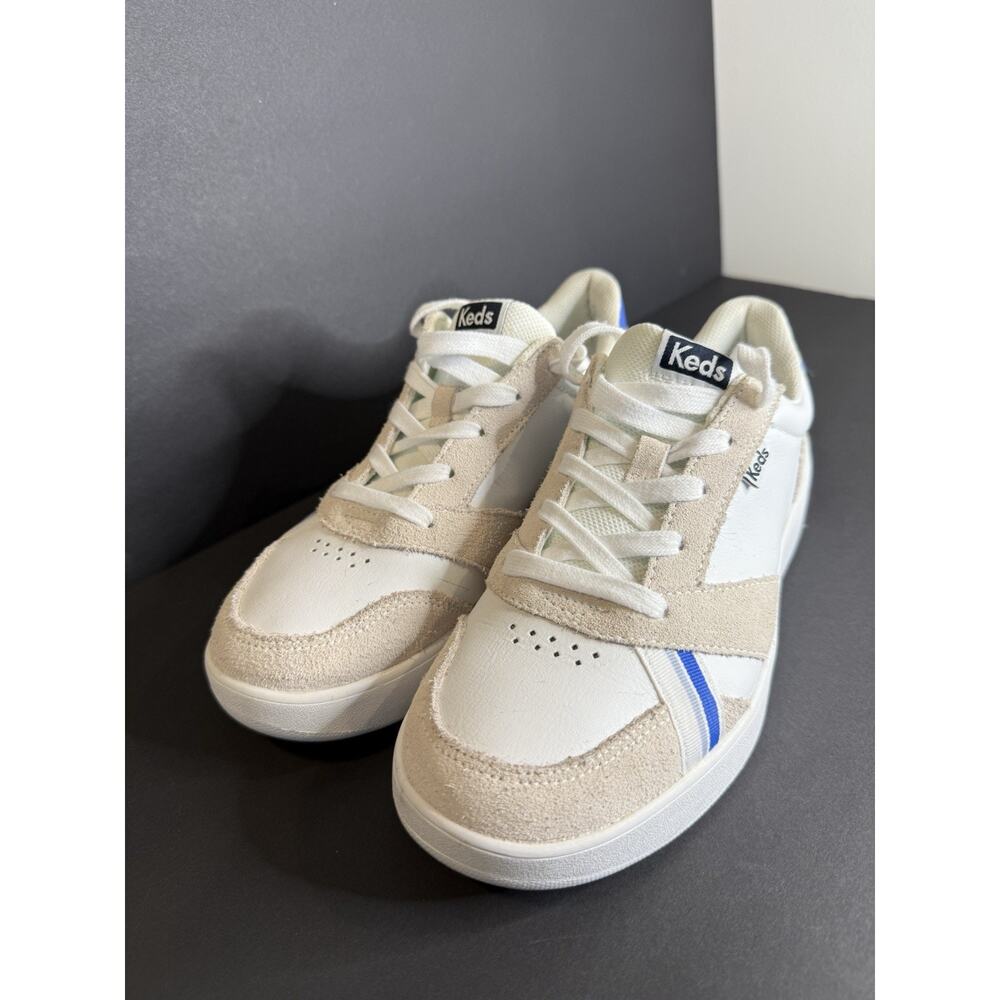 Keds Women’s Court Sneakers WH68221 White Suede Leather Blue Stripe Size 7.5